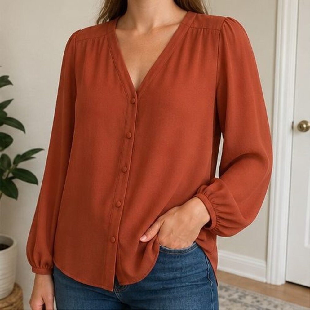 Rust Ruffle Blouse - Picture 2 of 6